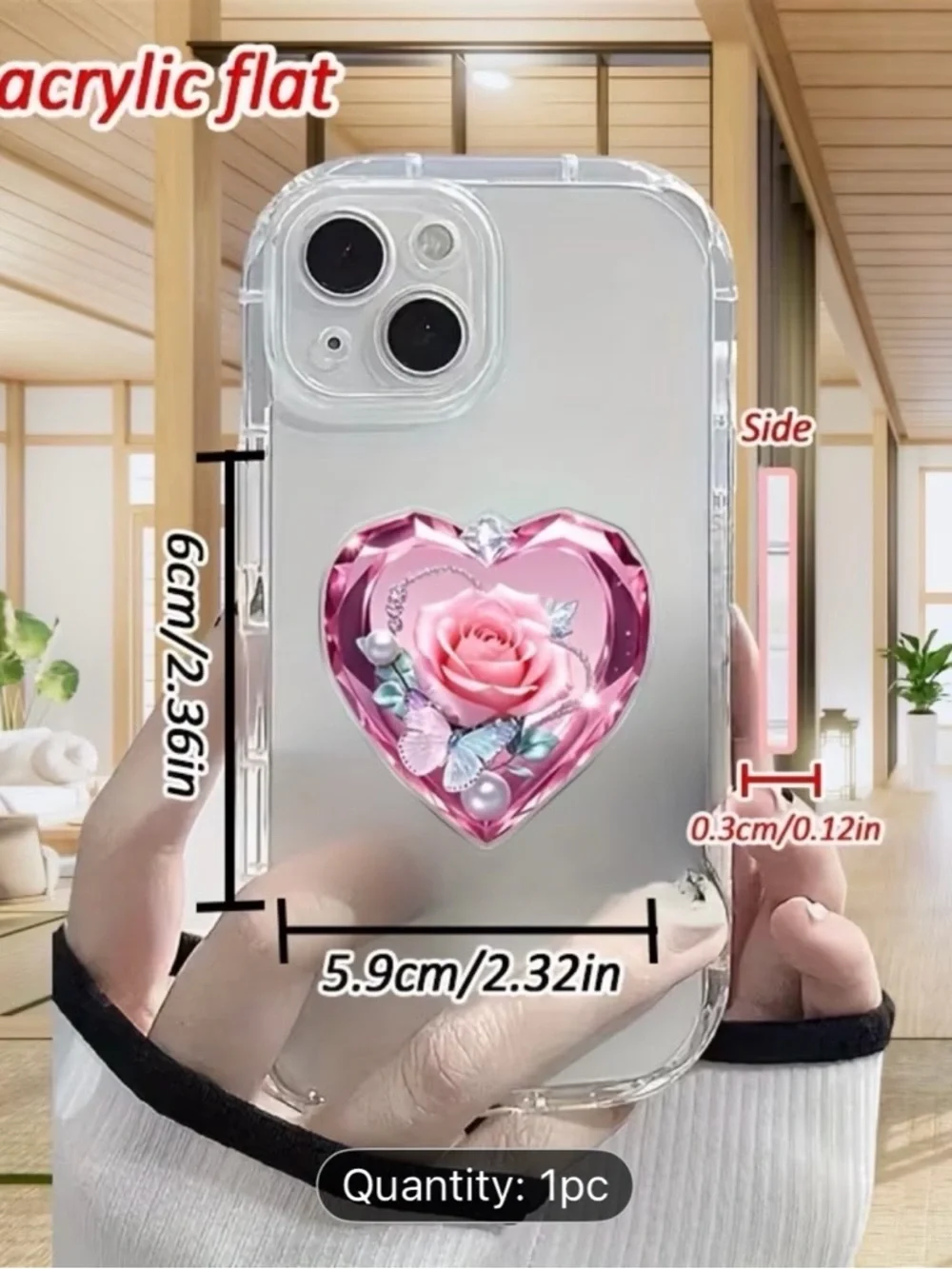 Elegant Acrylic Pink Heart Floral Phone Stand